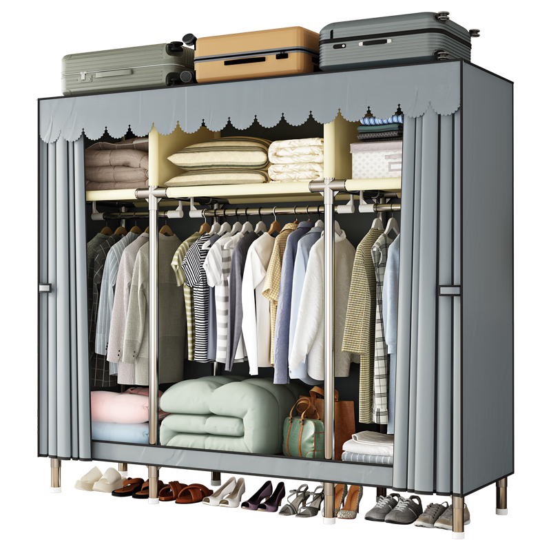 乐爱家简易衣柜加粗钢管出租房布衣柜家用宿舍衣柜卧室全钢架结构衣橱