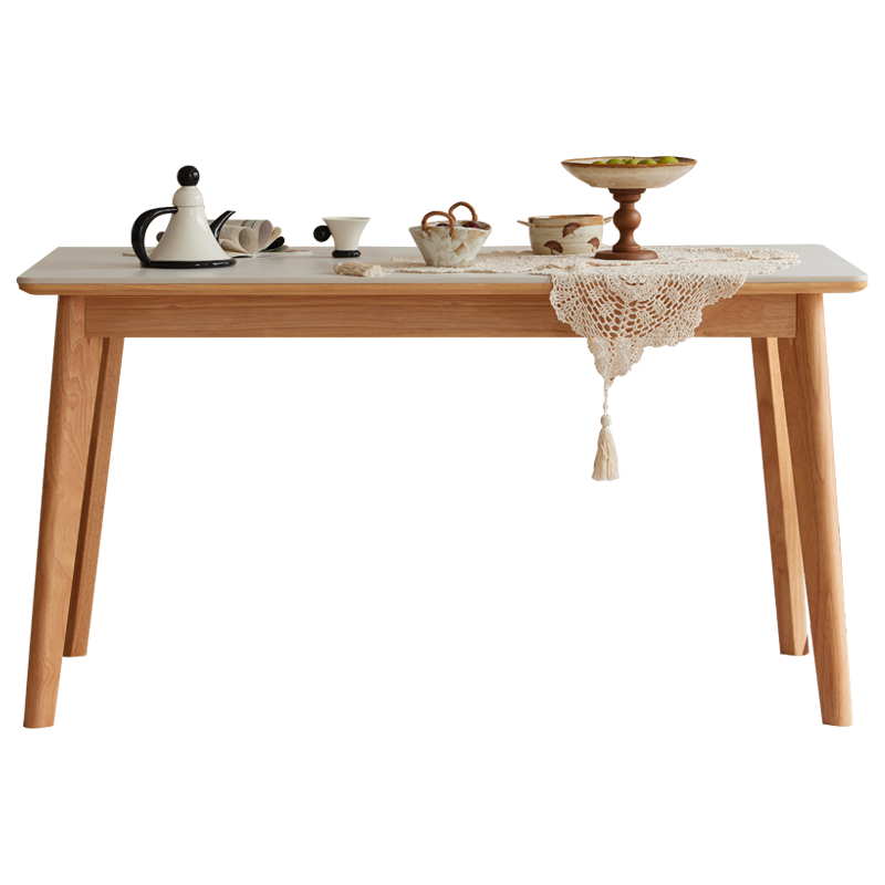 原始原素实木岩板餐桌小户型餐厅简约现代吃饭桌子原木色京禾餐桌1.2米