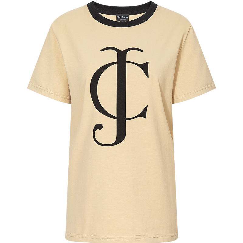 橘滋25夏经典印记休闲百搭撞色印花圆领T恤女