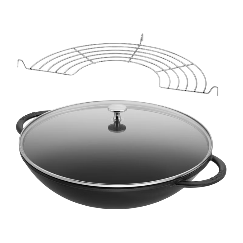 珐宝德国Staub珐宝中式炒锅铸铁珐琅锅含滤油架 黑色 37cm