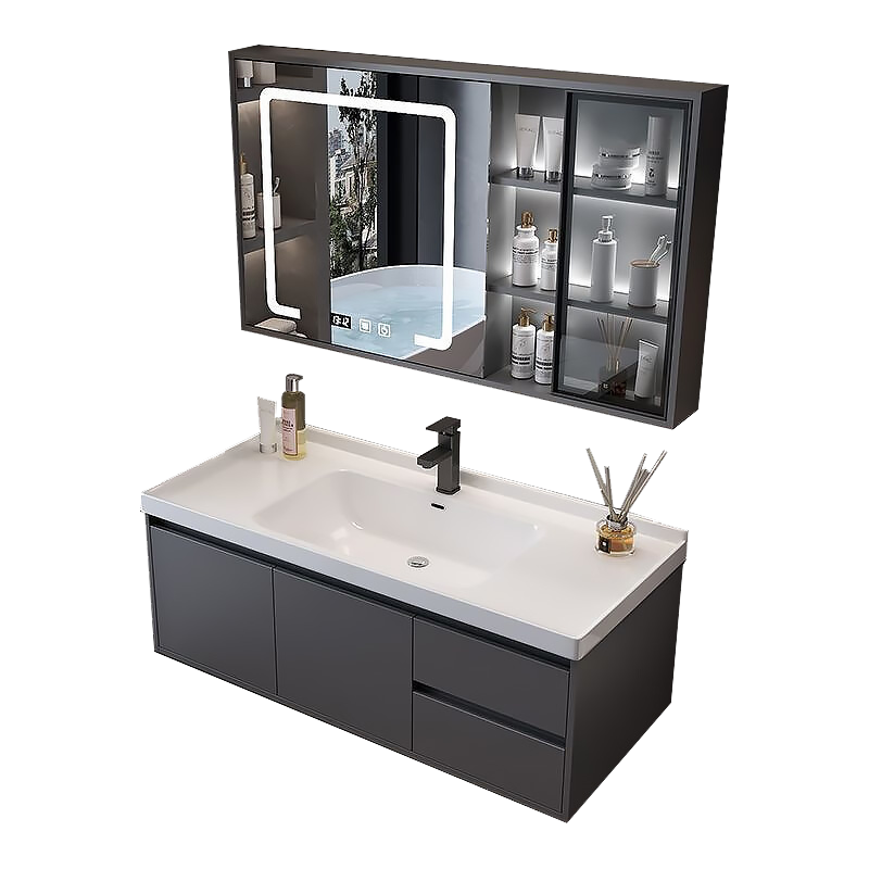 恋派 浴室柜 陶瓷一体盆套装卫生间洗脸盆柜组合现代简约悬挂式洗漱台实木轻奢风智能洗手 】80cm