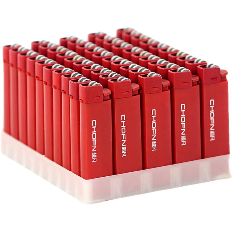 超凡 红色无声打火机砂轮式齿轮滑轮火石滚轮一次性明火 CF31红色-10支装