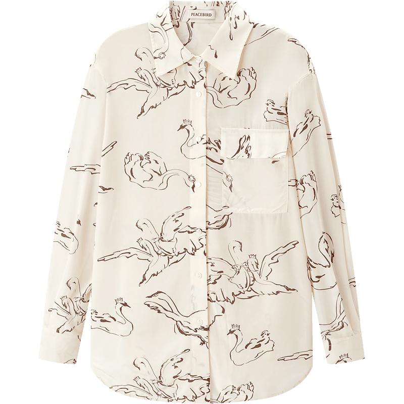 太平鸟 【气质印花衬衫】春秋中性上衣太平鸟宽松衬衫女
