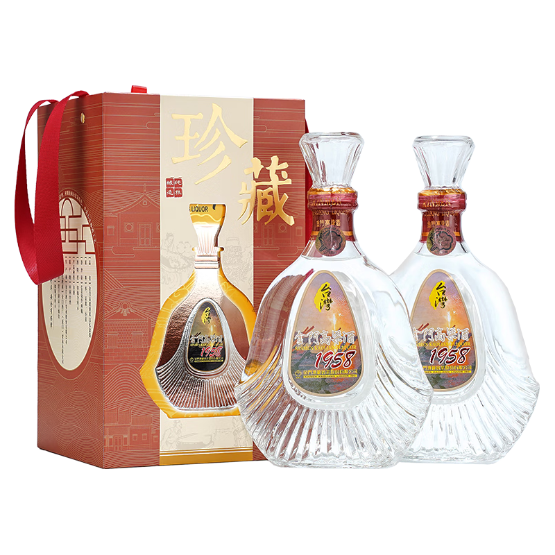 金门高粱 1958珍藏纪念 清香型白酒 53度600ml*2瓶双支礼盒装 年货