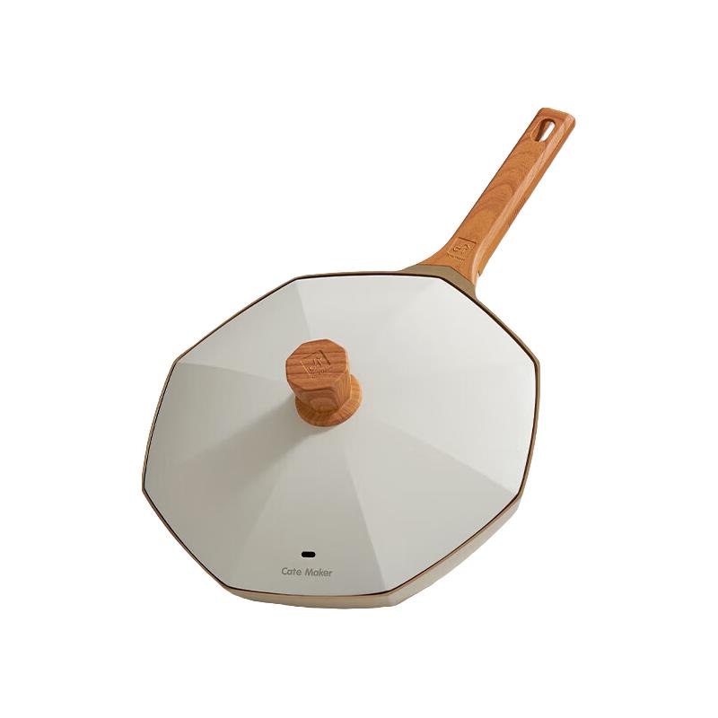 卡特马克炒锅不粘锅麦饭石色八角锅家用平底煎炒菜锅厨具电磁炉燃气通用大 30CM可视锅盖 30cm