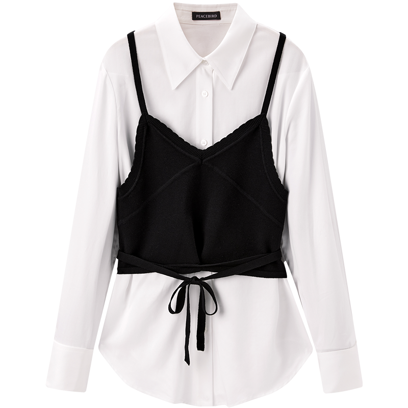 【系带两件套衬衫】女式衬衫通勤冬翻领