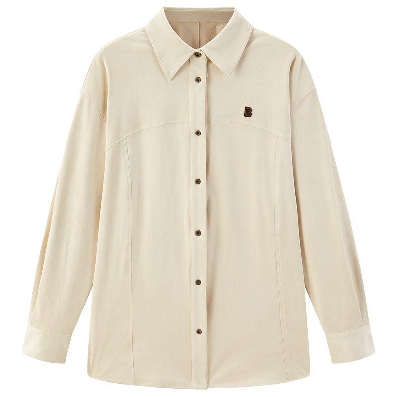 【基础磨毛衬衫】冬麂皮绒质感长袖衬衫立体刺绣简约韩版衬衣