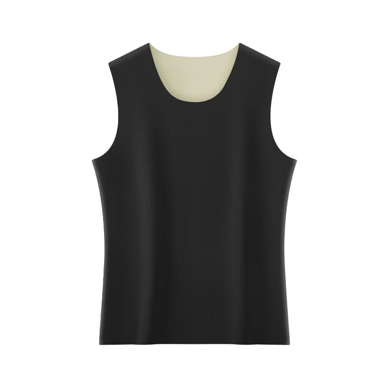 雅鹿双面磨毛男士保暖背心速暖无痕秋冬打底薄款发热打底衫无袖上衣 黑色 L (100-120斤)