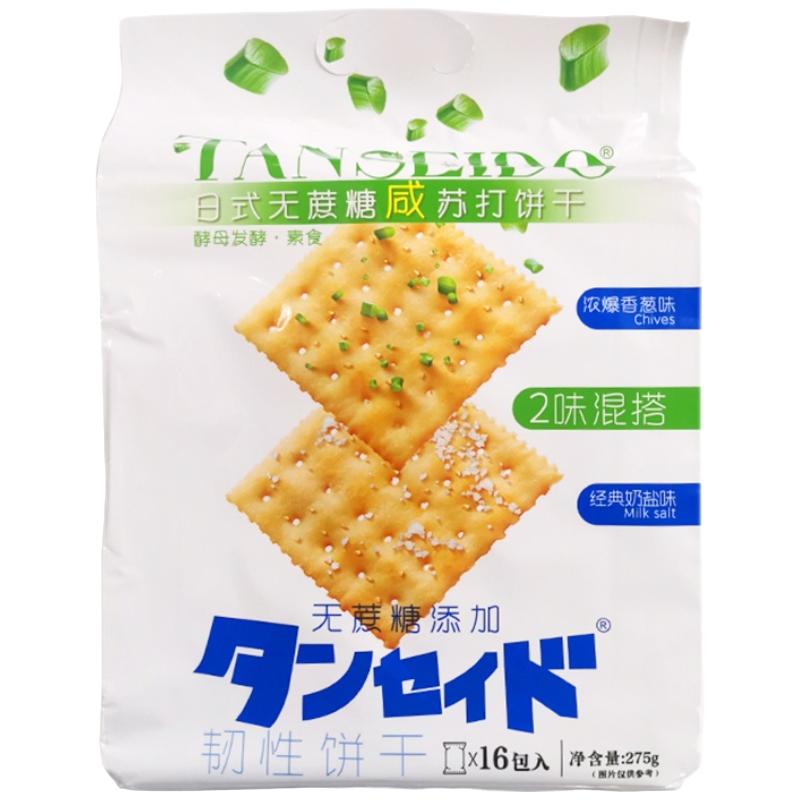 TANSEIDO日式无蔗糖咸苏打饼浓爆香葱味+经典奶盐味韧性酵母咸味