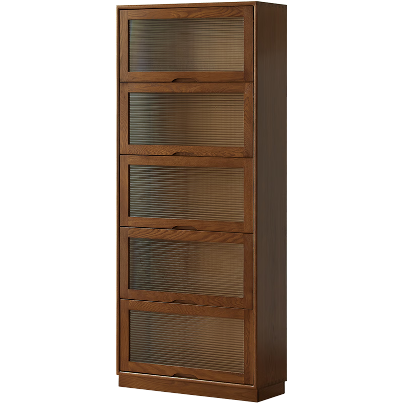 lengon良工实木书柜翻门家用书架书柜组合落地带门书橱简约橡木手办柜 0.6米长高书柜胡桃色