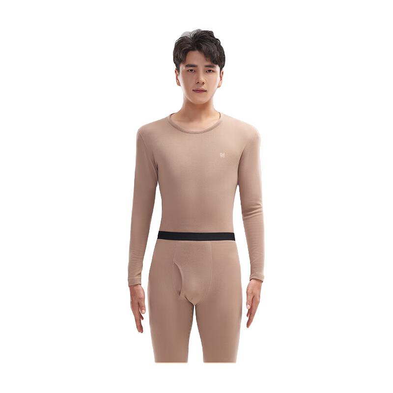 鸭鸭男士保暖内衣羊毛发热亲肤舒适无痕透气柔软秋衣秋裤打底衣套装 卡其色 4XL 【180-210斤】