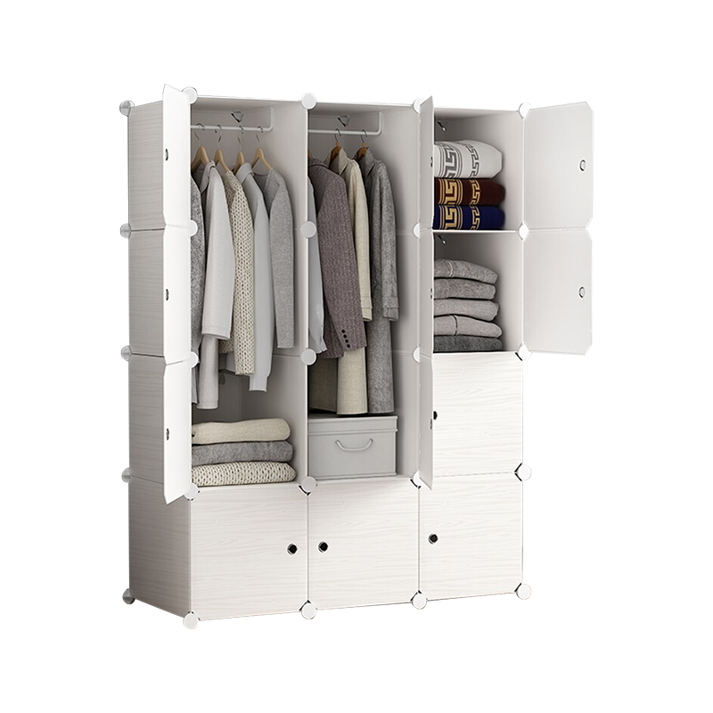 ANERYA 安尔雅 简易衣柜 三列四层白木纹