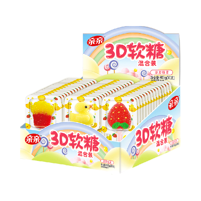 亲亲软糖棒棒糖果20g*30支混合口味儿童小零食小黄鸭草莓薯条