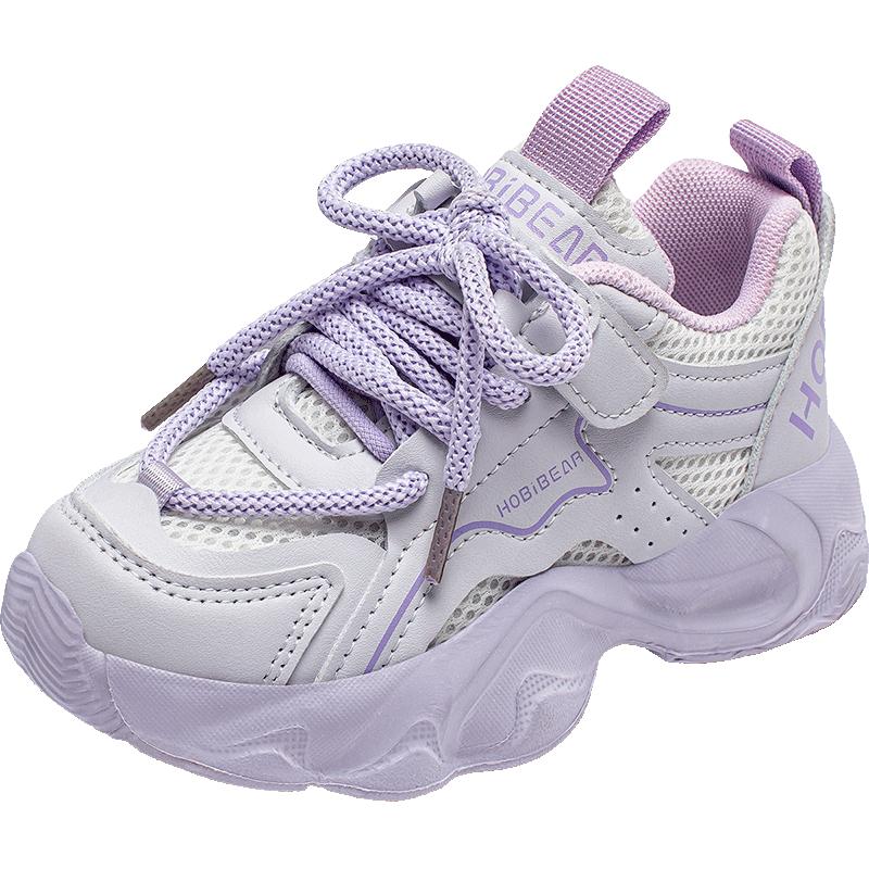 哈比熊（HOBIBEAR）女童运动鞋春秋网面透气儿童运动鞋男女童老爹鞋JD53S82紫色36码 36码（偏小一码）