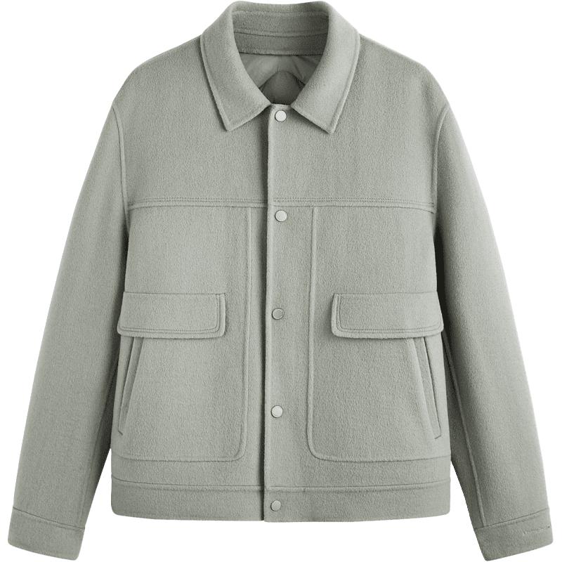 GXG 冬季GXG男装浅绿简约精致休闲潮搭绵羊毛短大衣夹克外套男