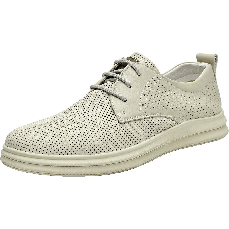 富贵鸟男鞋夏季皮鞋男透气休闲鞋男软底正装鞋男时尚潮流百搭爸爸鞋子男 白色 38