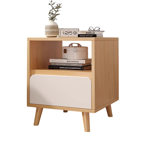 米客米家（MIKEMIJIA）实木床头柜小型简约现代侧边柜家用卧室简易收纳柜出租房用置物架 【双抽款】云川橡木色 组装