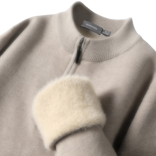 SHANSHAN杉杉 【530g高克重&轻奢绵羊毛】秋冬款加绒加厚半拉链男式毛衣