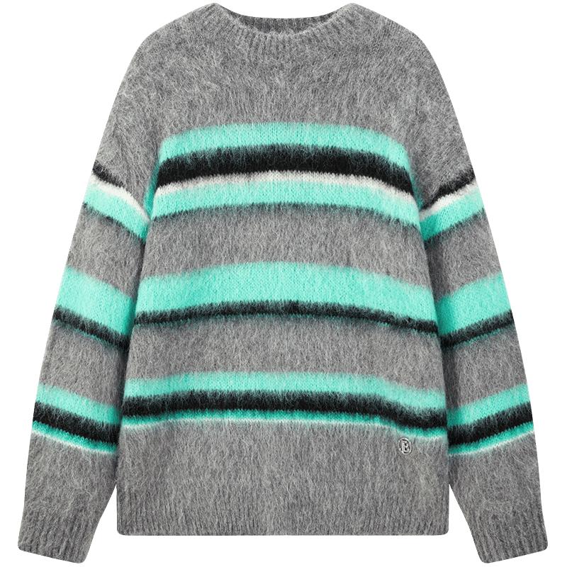 【廓形拉毛毛套衫】冬绵羊毛混马海毛纱套头毛衣女针织衫上衣