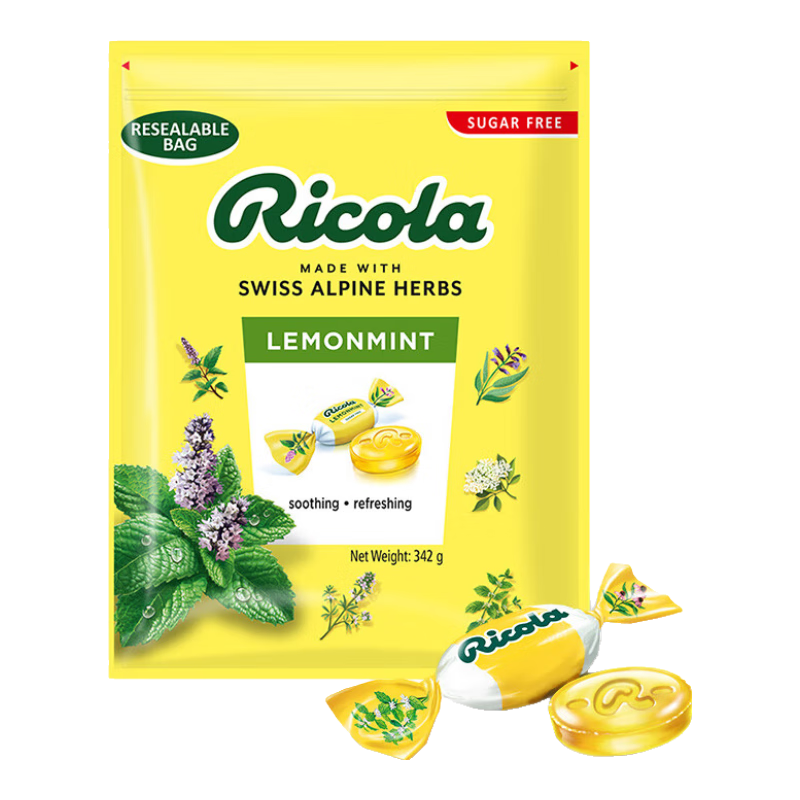 瑞士Ricola/利口乐柠檬薄荷润喉糖342g（无糖）