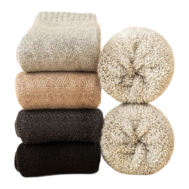 Bejirog 北极绒 特厚羊毛纯色袜子秋冬加绒中筒长东北雪地袜毛巾男士保暖毛圈棉袜