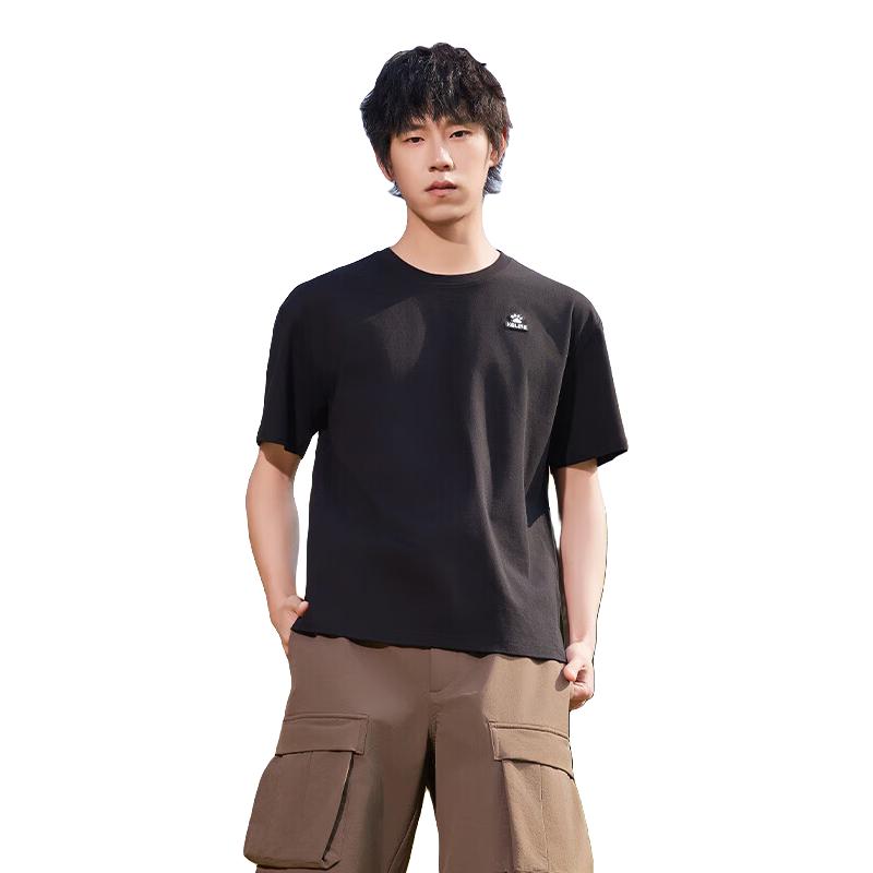 卡尔美（KELME）短袖T恤男休闲生活纯色棉t女子宽松半袖 玛瑙黑  XL
