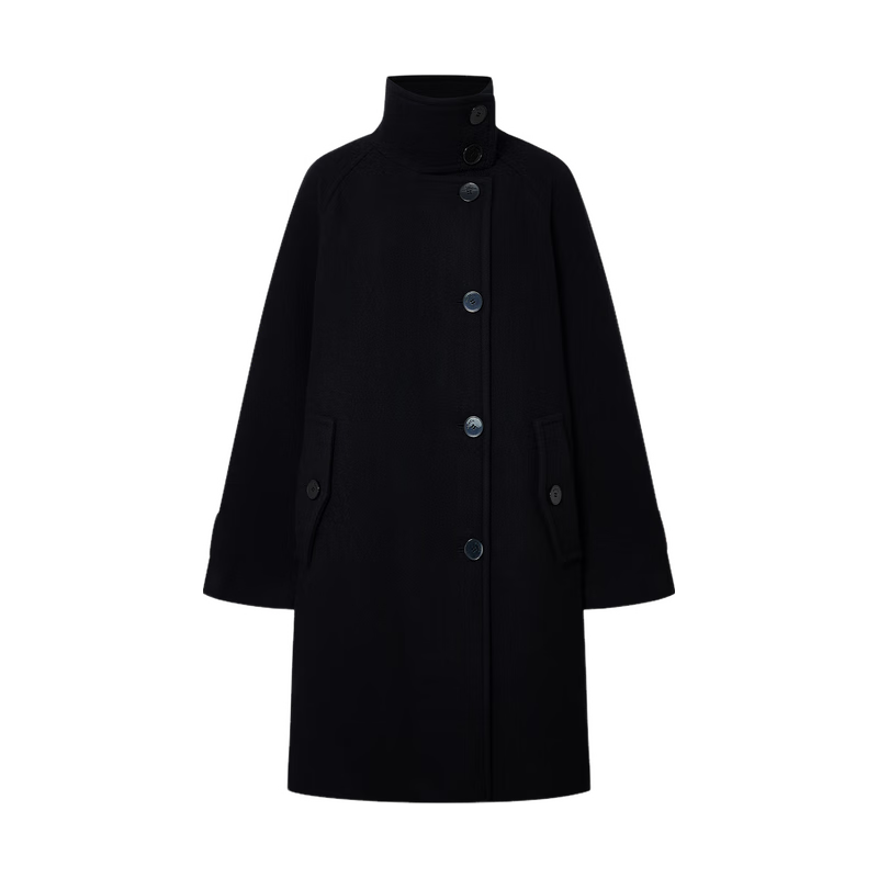 MO&Co.毛呢大衣2025冬美丽诺绵羊毛双面呢高领宽松落肩MBE4OVCT10 黑色 XS /155