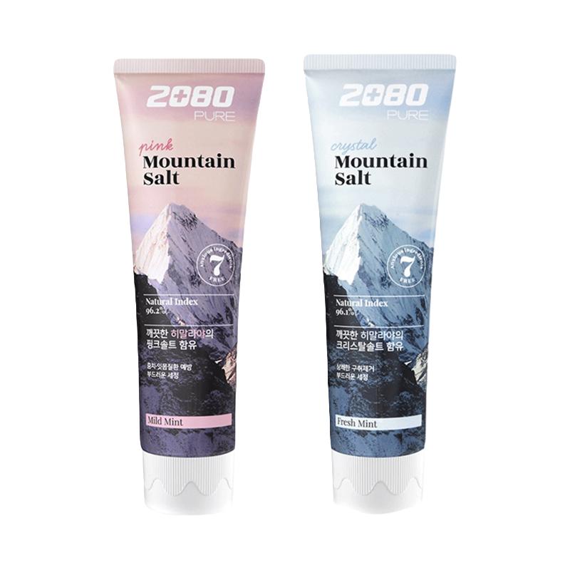 2080 牙膏韩国2080喜马拉雅水晶海盐薄荷粉盐花香牙膏去黄清新口气 2支装(粉色+蓝色)