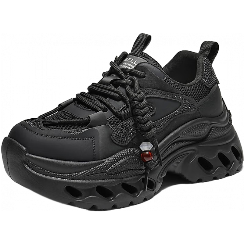 百丽（Belle）复古亮片老爹鞋女2026春新镂空厚底串珠运动休闲鞋F1J1DAM6 黑色 36 (230mm)