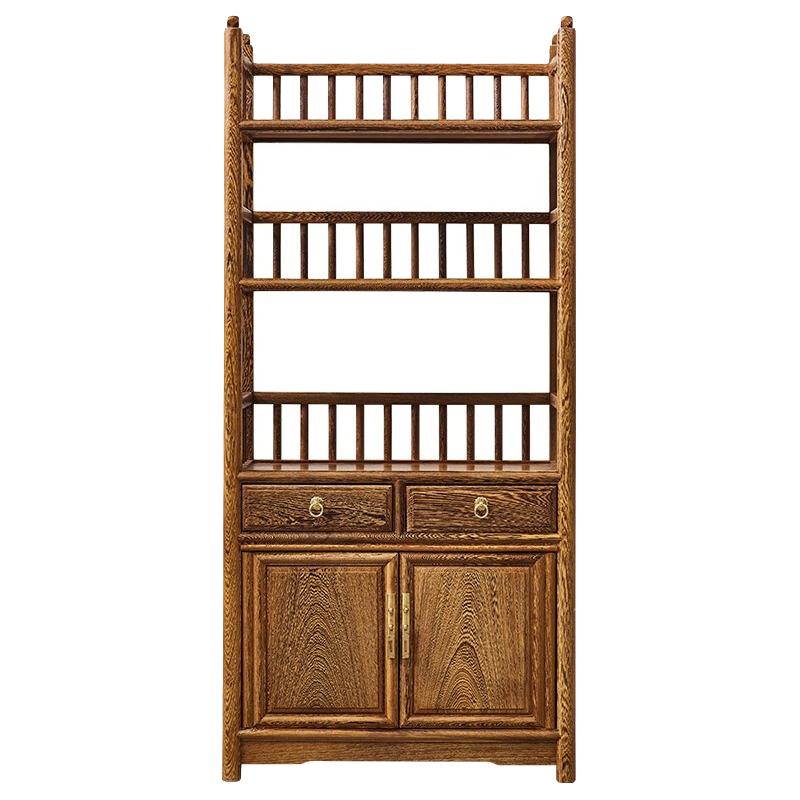 唐煌轩红木家具非洲鸡翅木(学名:非洲崖豆木)书架实木明式置物架 一对明式带抽书柜