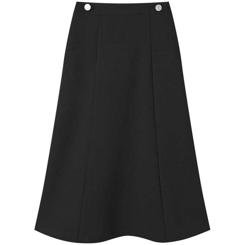 DUIBAI 对白 秋冬装纽扣装饰下摆挺括毛呢A字裙女式中长半身裙