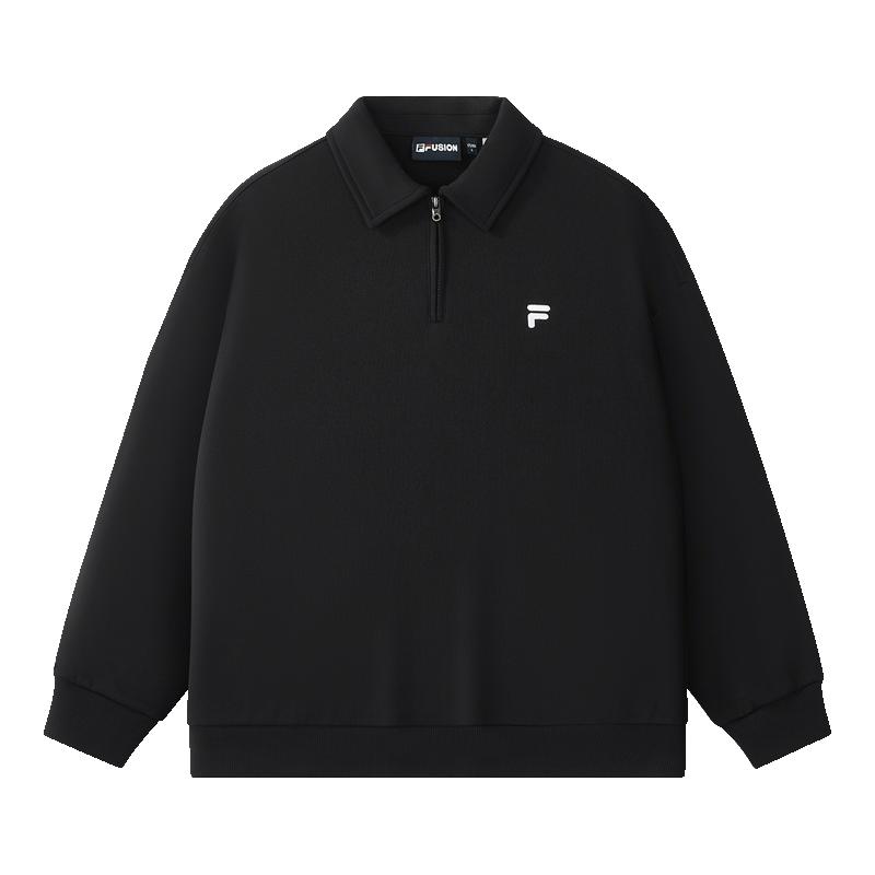 FILAFUSION斐乐潮牌情侣款套头卫衣2025秋纯棉宽松翻领上衣