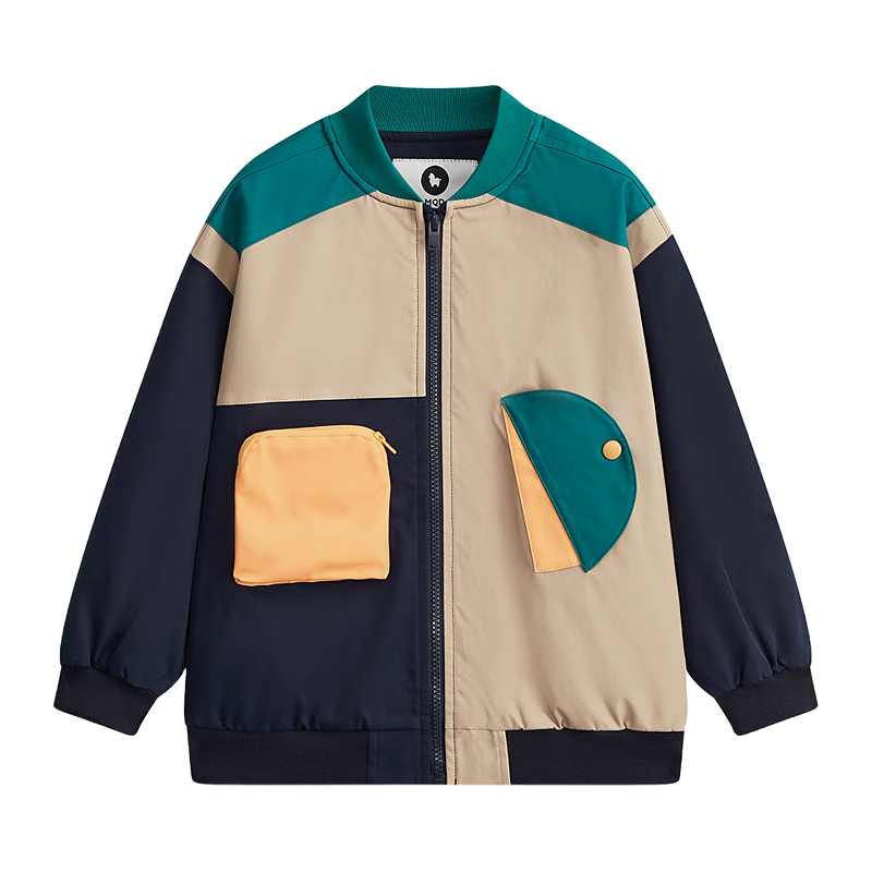 马骑顿 MQD童装男童外套2024春不规则撞色拼块时尚落肩儿童棒球服 藏青 120cm