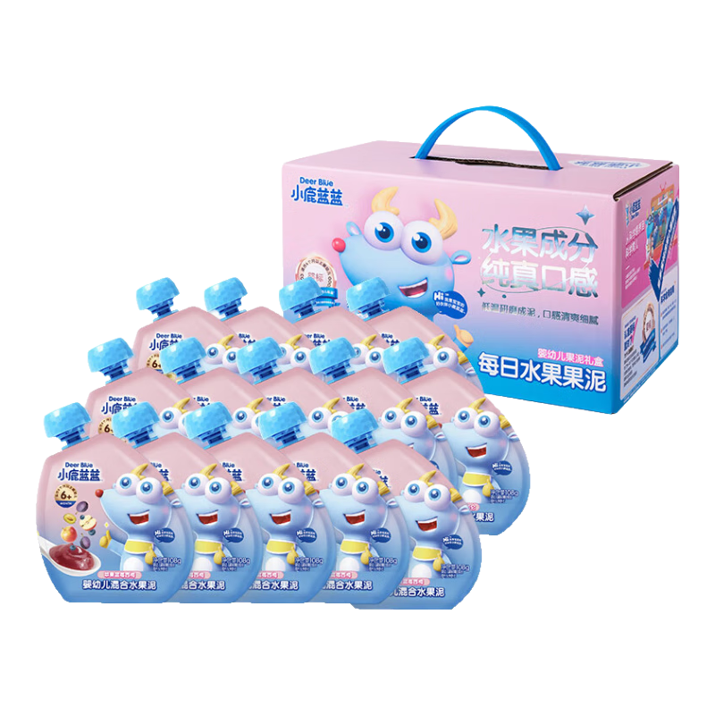 小鹿蓝蓝 小鹿蓝辅食水果泥宝果泥多口味水果泥 6口味各2袋 共12袋