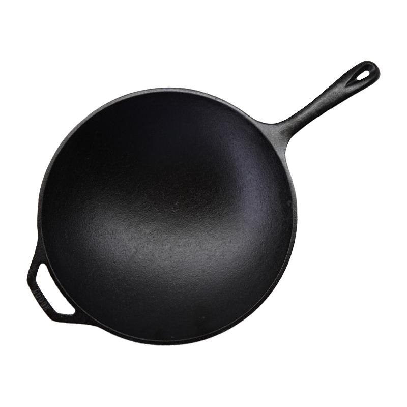 美国进口Lodge铸铁炒锅圆底无涂层不易粘 中式炒菜锅 31cm L12SF