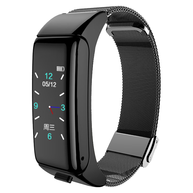 智能手机通用智能手环蓝牙耳机二合一可通话多功能运动计步器腕表 黑钢【高清通话听歌+多功能】