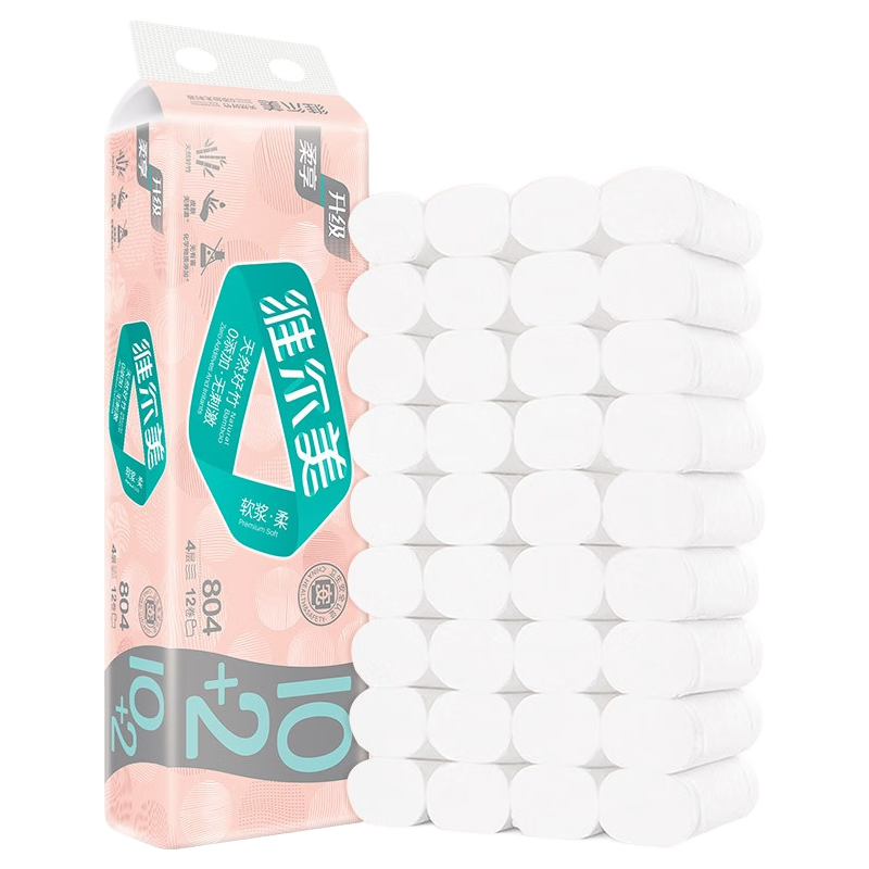 维尔美卷纸4层卫生纸无芯卷筒纸厕纸擦手纸家庭装 804克12卷（136*138mm）