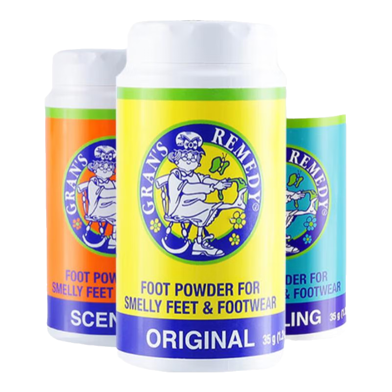 老奶奶臭脚粉（Gran’s remedy） 新西兰去除鞋臭脚运动粉杀菌抑菌脚部清爽净化除味粉脚臭 35g 3盒 花香+薄荷+原味