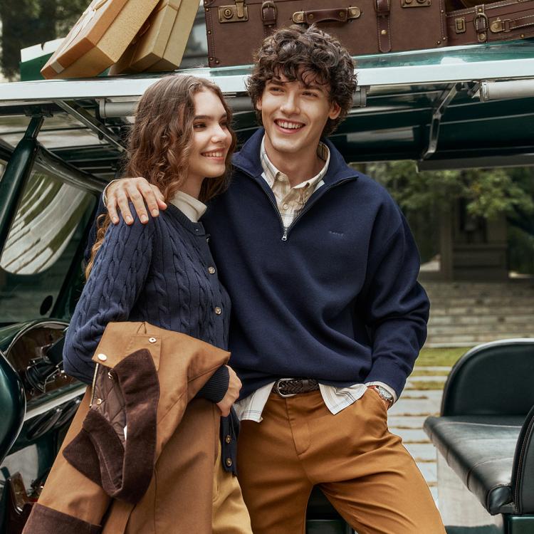 GANT 【25秋冬】甘特男士立领毛衣半拉链通勤复古休闲长袖针织衫