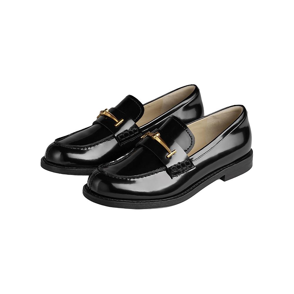 73hours女鞋慢节奏2024春黑色一脚蹬法式乐福鞋高级感小皮鞋