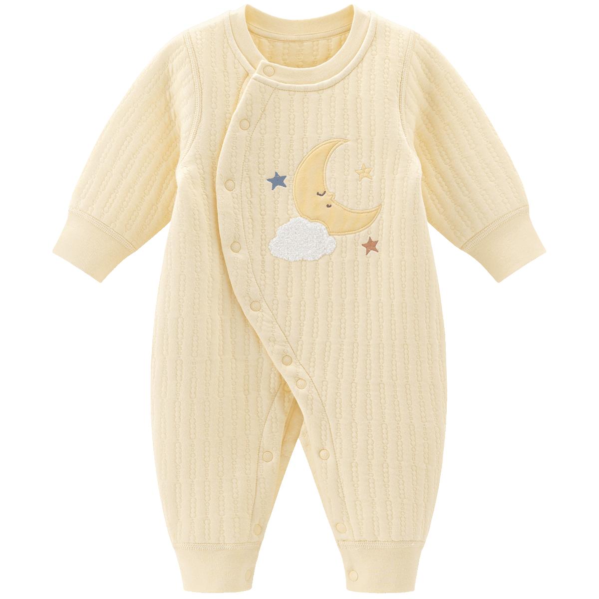 乖奇熊 婴儿夹丝棉保暖连体衣秋冬季新生儿哈衣爬服男女宝宝长袖家居睡衣