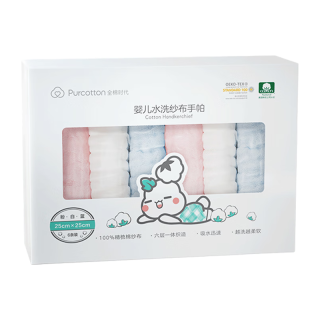 全棉时代 2100014501 婴儿水洗纱布手帕 6条装 蓝色+粉色+白色