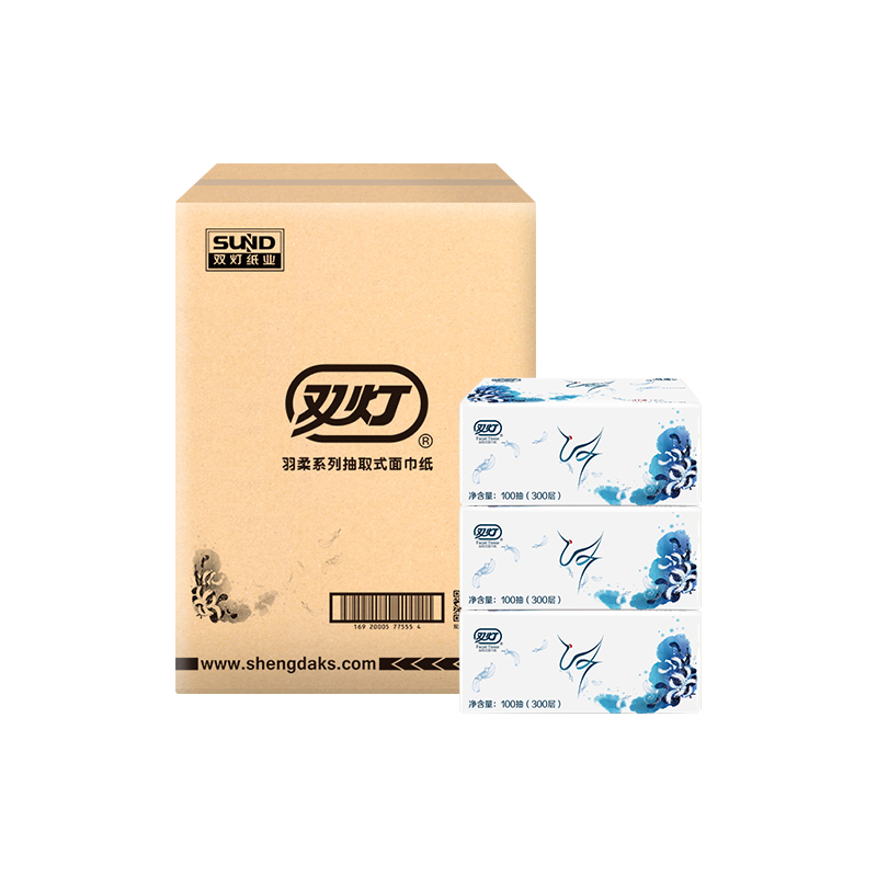 双灯 羽柔系列 抽纸3层100抽*27包 (130*176mm)
