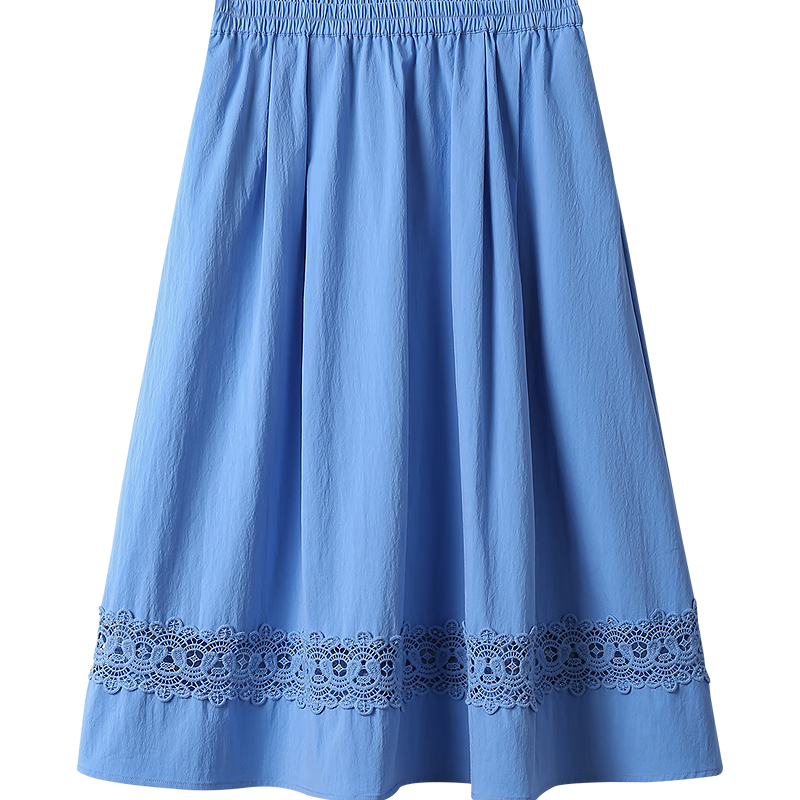 茵曼（INMAN）孔雀蓝蕾丝镂空刺绣半身裙2026春季女装宽松a字中长裙 孔雀蓝 S