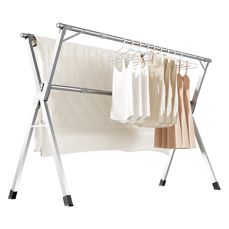 美丽雅晾衣架落地 衣架阳台折叠三杆不锈钢晾衣杆晾晒室内外伸缩晒被架