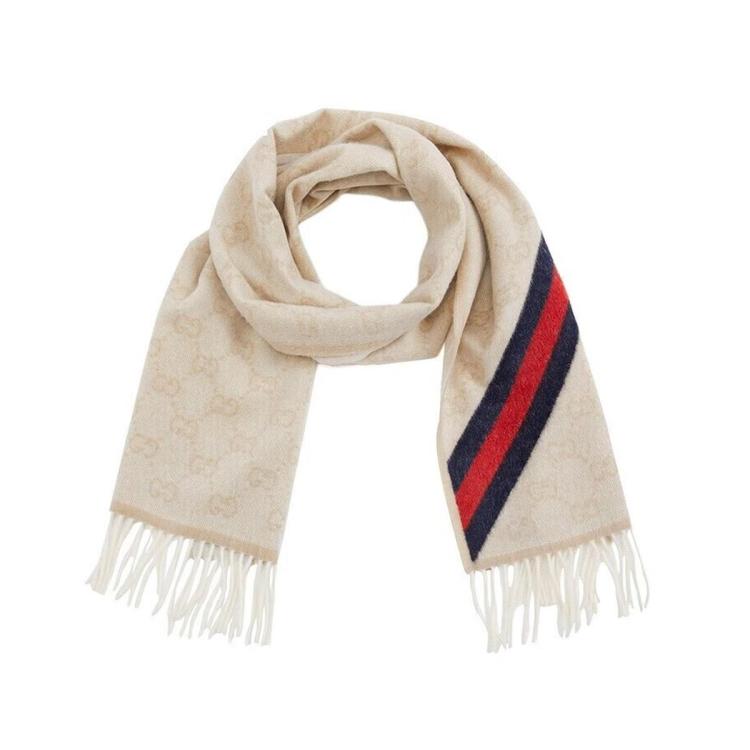 GUCCI 【秋冬】古驰经典条纹撞色流苏100%羊毛围巾披肩男女同款