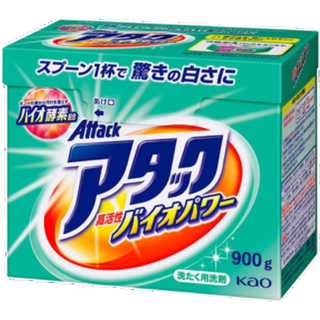 日本 花王（KAO）Attack洗衣粉 高活性酵素深层清洁去油污重污速溶搞渗透易漂洗洗衣护色 绿盒高活性 本体 900g