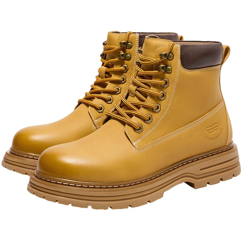 BELLE 百丽男鞋户外加绒工装靴男靴24冬新马丁靴休闲短靴大黄靴