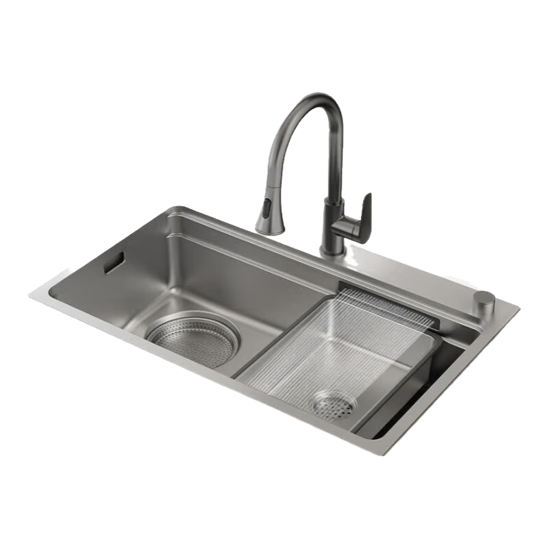 九牧（JOMOO）水槽大单槽小牧卫浴厨房洗菜一体盆智能飞雨加厚多功能304不锈钢 去农药残留+赠抽拉龙头71*48*22