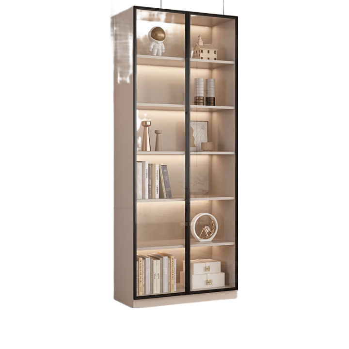 TANGJI 唐辑 轻奢玻璃门书柜自由组合书架落地客厅展示柜储物柜双门60cm长 双门60cm长-包安装